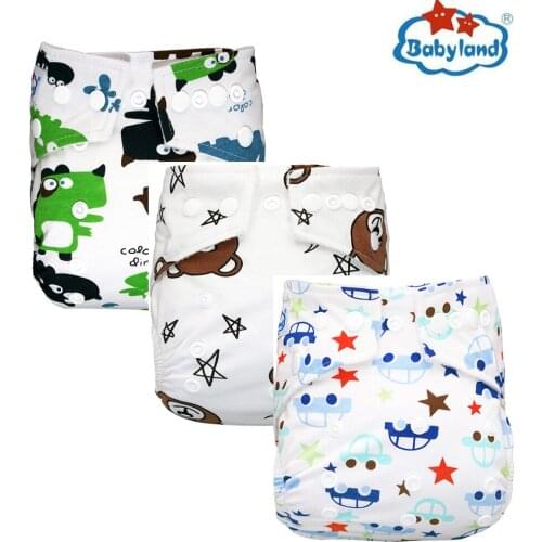 3pcs/Lot Cotton Nappy Soft Comfortable For Baby Cloth Diapers Waterproof Newest Prints Cotton Diapers Pocket Nappy Covers 3-15KG
