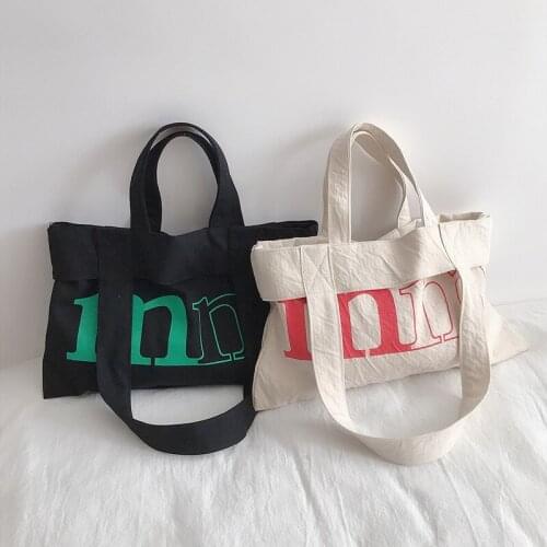 Simple Large Capacity Women Shoulder Bag Fashion Lettered Female Canvas Shopping Handbags Eco Reusable Ladies Daily Casual Tote