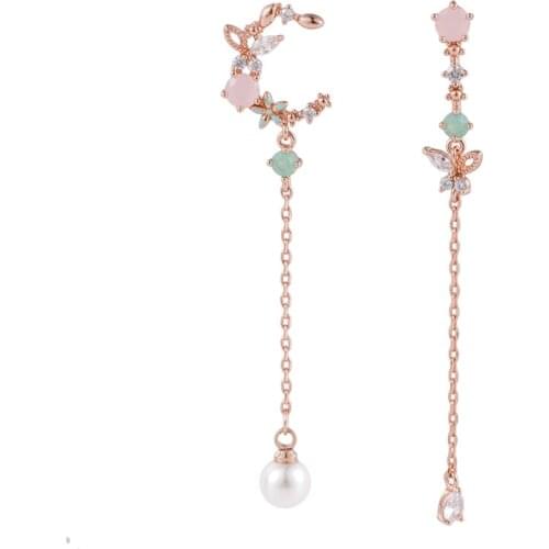 Simple Elegant Cute Moon Long Earrings For Women Jewelry Popular in Japan and Korea Charms S925 Needle Butterfly Flower Gem Ear