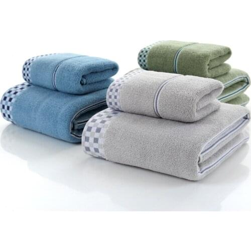 Drop Shipping 100% Cotton Men Towel Set 3PCS/Set Plaid Solid One Piece 70*140cm Bath Towel Two Pieces 34*74cm Face Hand Towels