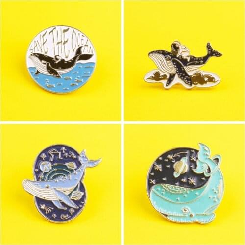 Save the Ocean Enamel Pin Astronaut and Whale Adventure in Space Ocean Brooches Bag Lapel Pin Badge Jewelry Gift for Friends