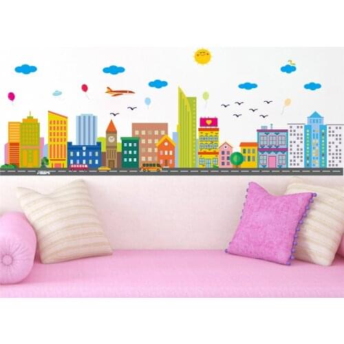 Modern City Scenery Wall Stickers For Office Living Room Decoration Cartoon Landscape Mural Art Diy Home Decals Posters