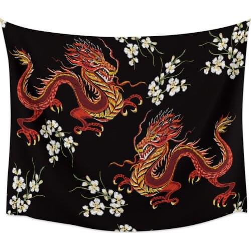 Modern Wall Tapestry Red Dragon Flower Pattern Tapestry Wall Hanging Dormitory Living Room Bedroom Decoration