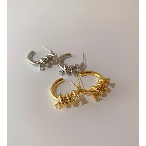 SRCOI Trendy Small Circle C Shape Twisted Earrings Gold Silver Color Geometric Metal Hoop Earrings For Women Street Jewelry New