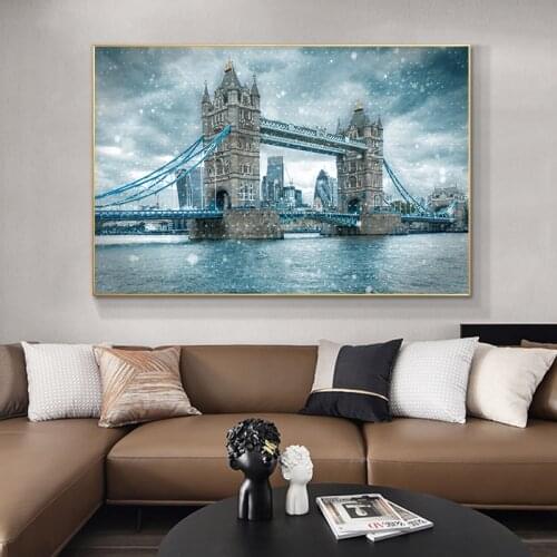 Tower Bridge London Landscape Canvas Art Prints Snows Day England Posters and Prints Canvas Paintings for Living Room Decor