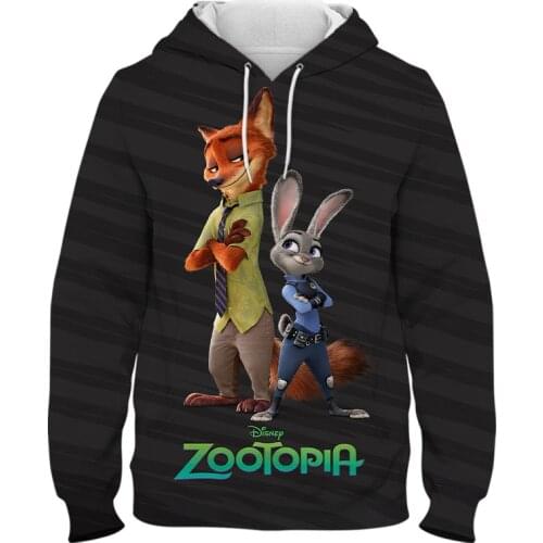 Disney cute Zootopia Zootropolis Judy and Nick Hoodies cartoon 3D print Men womens casual streetwear loose Boy Girl Kids Hoody