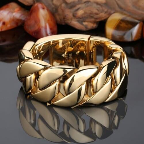 Heavy Powerful Gold 31MM Wide Big Bracelet Men Hiphop Massive Stainless Steel Jewelry Fashion Mens Bracelets Bangles