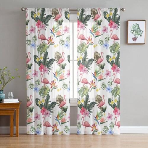 Flamingo Tropical Plant Plumeria Tulle Window Treatment Sheer Curtains for Kitchen Living Room the Bedroom Curtains Decoration