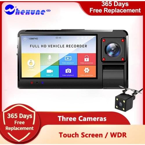 WHEXUNE 3.0 Inch Car DVR 3 Cameras Lens Dash Cam IPS touch Dual Lens Rearview full HD 1080P Video Recorder For Auto Registrator