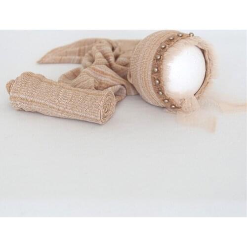 Vintage Knitted Mohair Wraps for Newborn Photography Crochet Mixed Color Fuzzy Stretch Knit Wrap and Bonnet set Photo