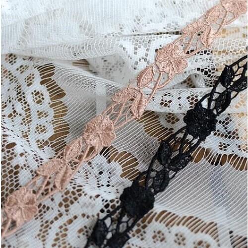 5 Meters 1.8cm Width Black Khaki Flower Lace Trim Embroidered Net Home DIY Applique Ribbon Sewing Craft