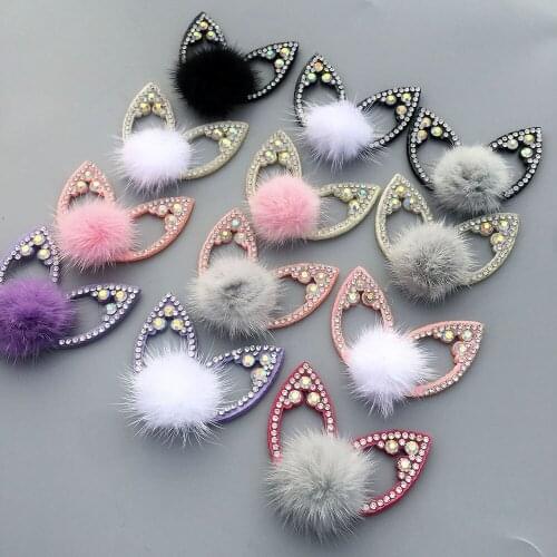 High Quality 10pcs/bag Diamond Hot Diamond Cat Ear Pompon Hair Band Hairpin Children DIY Accessories Material