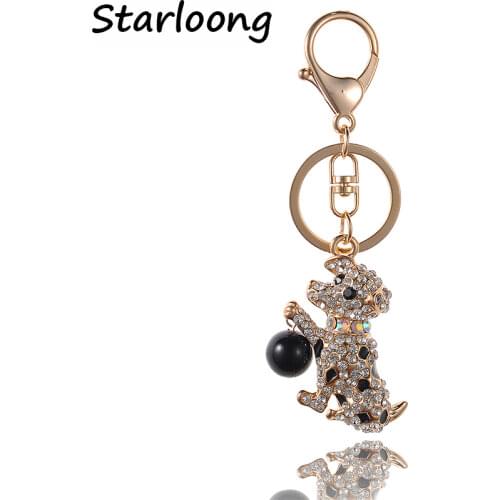 High Quality Drip alloy Keychain Chaveiro drop oil Glaze cute little dog rhinestone crystal beads KeyChain stainless Key Ring