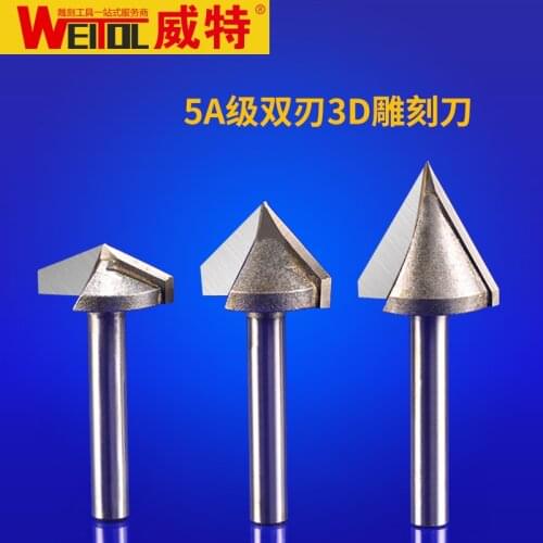 WeiTol 5A CNC 60 90 120 150 Degree 3D V Type Cutter 3D V Bits Engraving Tools For Engraving Machine 2 flutes woodworking tools