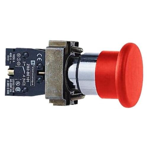 XB2BC42 XB2BC42C = ZB2BZ102C + ZB2BC4C Ø 22 button mushroom, red, mushroom head diameter Ø 40, spring return, 1 NC
