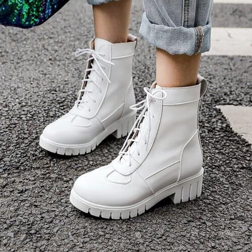 YMECHIC Plus Size College Cute Black Red Lace Up Combat Womens Boots Winter 2019 Cheap Bootie Sewing Ankle Boot Ladies Shoes