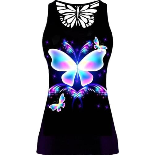 Graphic Print Tank Tops for Women Hollow Out Butterfly Sleeveless Bodycon Plus Size Tee Shirts Lady Casual Y2K Summer Clothes