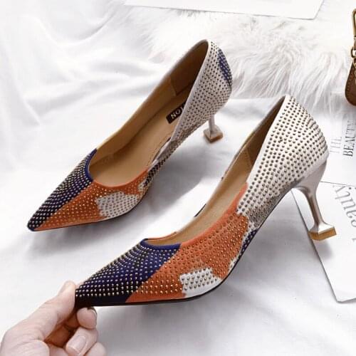 Woman Autumn Bling Shoes Thin Heels Wedding Party Shoes Women Pointed Toe Pumps Women Super High Heels Fashion Shoes U14-98