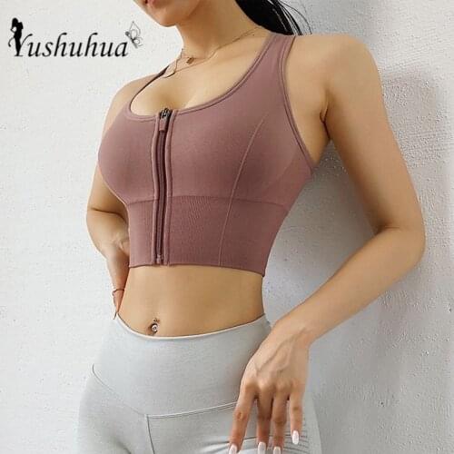 Women Zipper Sports Bras High Shockproof Underwear Seamless Breathable Running Vest Gym Workout Yoga Bra Sportswear Yoga Tops