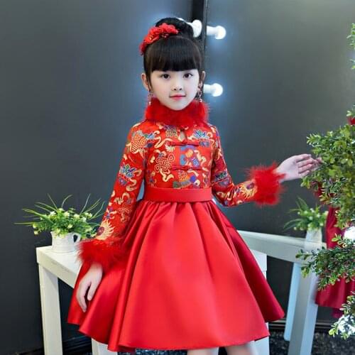 Winter Quilted Satin Dress Girl Dress Christmas Party Long Sleeve Children Clothes Kids Dresses For Girls New Year Clothing