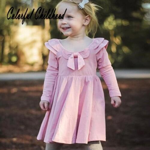 2018 Girls Dress Fashion Fly Sleeve Bowknot Little Princess Dress Baby School Wedding Birthday Dresses Kid Solid Autumn Clothes