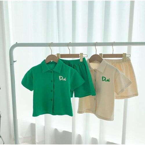 2021 new cotton girls boys 2 pcs set summer shirt+shorts soft kids suit