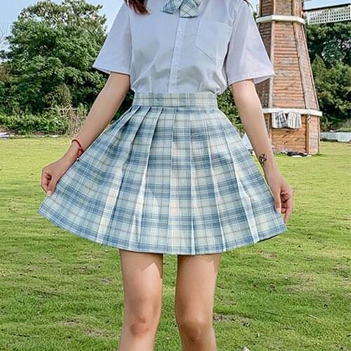 2021 High waist slim skirt college style elastic waist pleated skirt new summer womens skirt JK uniform Japanese SAGACE