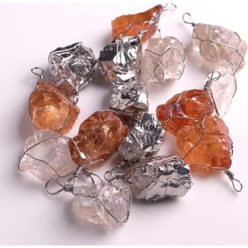 6pcs Natural Stone irregularity Clear Quartz Necklace Pendants Healing Quartz Treat Crystal Charm for Jewelry Making Free
