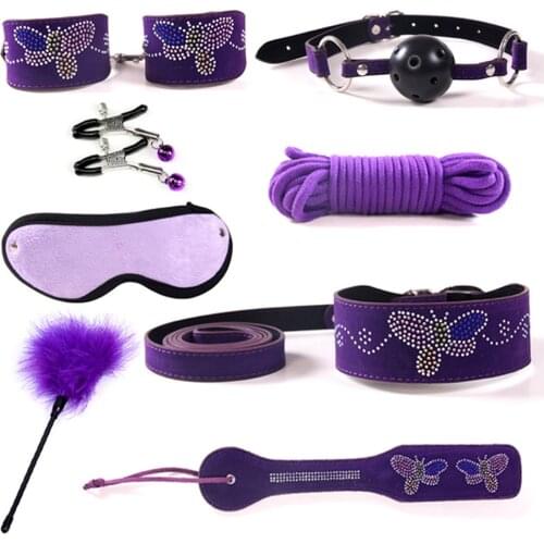 8-Piece Sexy Leather BDSM Kits Bondage Set Handcuffs Sex Games Whip Gag Nipple Clamps Sex Toys for Couples Exotic Flirting Store