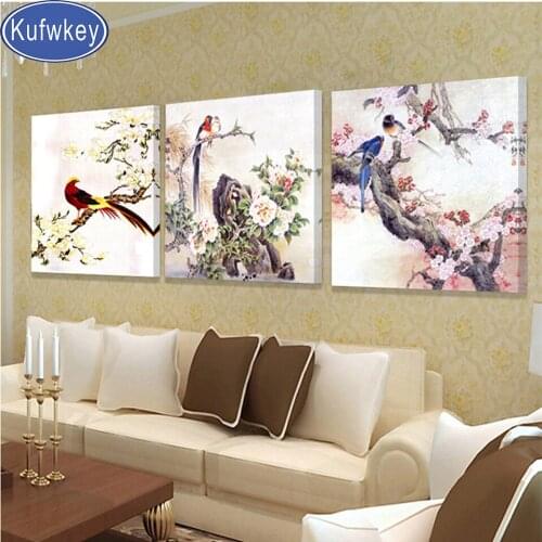 Flowers and birds 5d Diy Diamond Painting Full Square Round Diamond Embroidery Mosaic Needlework Triptych home decoration FF2759