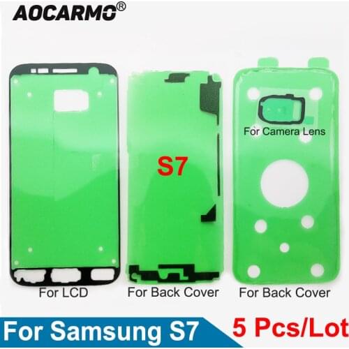 Aocarmo 5Pcs/Lo LCD Screen Display+Back Battery Cover Frame+Camera Lens Sticker Full Set Adhesive Tape For Samsung Galaxy S7