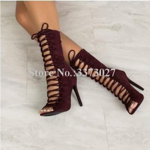 Sexy Suede Cross-tie Sandals Boots Women New Stiletto Heel Lace-up Summer Sandals Shoes Fashion Female Shoes Dropship