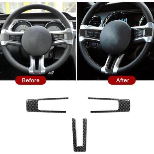 3Pcs Steering Wheel Decorative Cover Carbon Fiber Fit for Ford Mustang 2009 2010 2011 2012 2013 Cover Car Interior Accessory