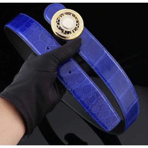 Hot sell100% genuine crocodile skin men belt shinny high glossy crocodile belly skin top quality hardware and Hetian Jade buckle