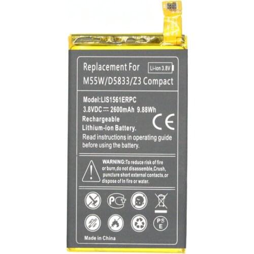 ITopZea 1x 2600mAh / 9.88Wh LIS1561ERPC Replacement Li-Polymer Battery For Z 3 Z3c Z3 Mini Compact M55W D5833 D5803 SO-02G
