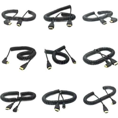 Spring Micro Mini HDMI-to HDMI-Cable Ethernet 3D 4K Audio Return Cabo 90 Right Spring Curl Flexible Cable For HDTV XBox Tablet
