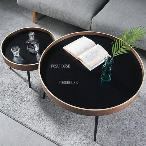 Nordic Coffee Table Luxury Round Black Walnut Combination Small Apartment Living Room Modern Minimalist Home Sofa Ins Side Table