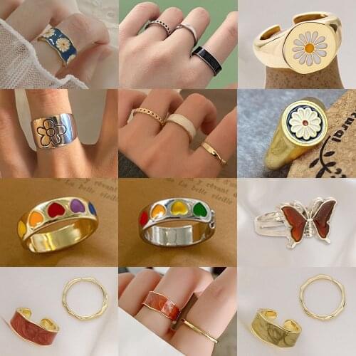 Woman Fancy Ring Set Color Colorful Stylish Sophisticated PUNK Series Couple Party Adjustable Ring Daily Wear Anniversary Gift