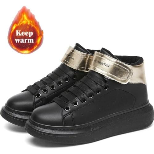 Women Sneakers Female Winter Women Students Pu Leather White Shoes Plush Warm Flats Soft Snow Boots Korean Walking Tenis Feminin