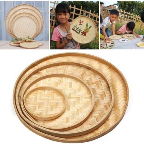 DIY Hand-woven Round Bamboo Sieve Hand-painted Bamboo Raft Decorative Drying Bamboo Pole Fruit Tea Leaf Basket Home Decoration