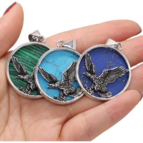 Natural stone Pendant Eagle Metal Alloy Round Turquoise Exquisite charms For jewelry making DIY Necklace accessories 33x37mm