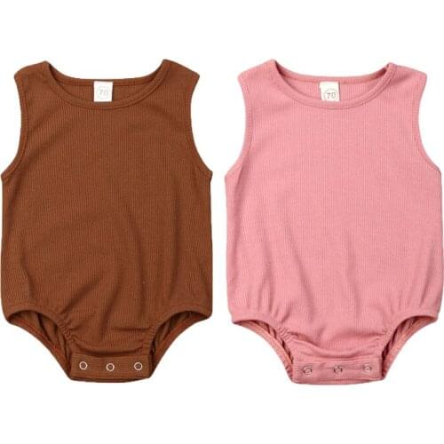 0-24M Summer Newborn Baby Boy Girl Sleeveless Solid Color Cotton Bodysuit Jumpsuit One Pieces Baby Clothes