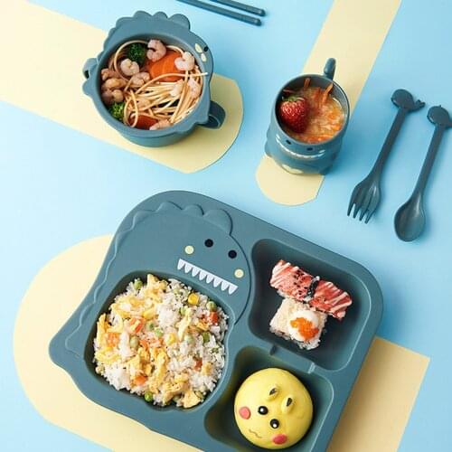Baby Cartoons Feeding Set Waterproof Dinner Plate Non-Slip Feedings Bowl Tableware Baby Products Baby Plate Cup Bowl Set