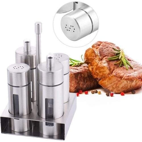 Stainless Steel Salt Pepper Shaker Set Cruet Condiment Box Spice Jar Rack Seasoning Container Oil Bottle Kitchen Cooking Tool