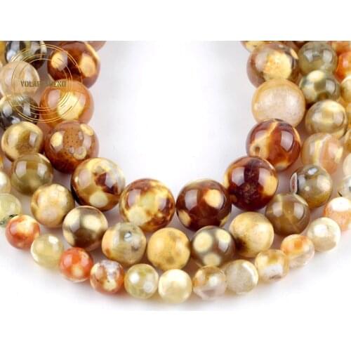 Wholesale Natural Yellow Leopard skin Agates Beads Round Loose Spacer Stone Beads For Jewelry Making Diy Bracelet 6/8/10mm 15