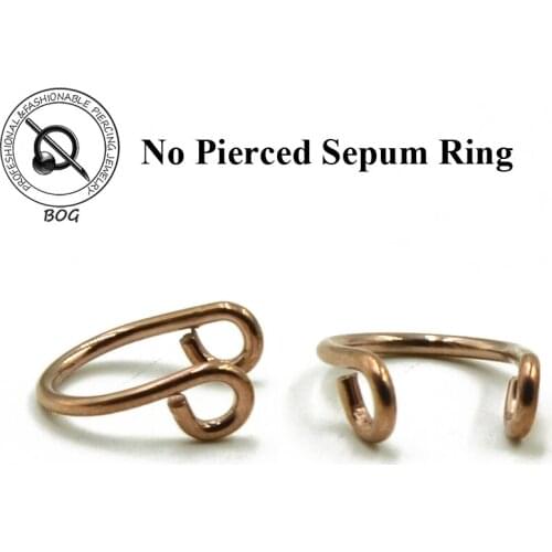 Pair Rose Gold Copper Non Pierced Fake Nipple Shield Ring Septum Nose Ring Clip On Septum Clicker Body Jewelry Adjustable Size