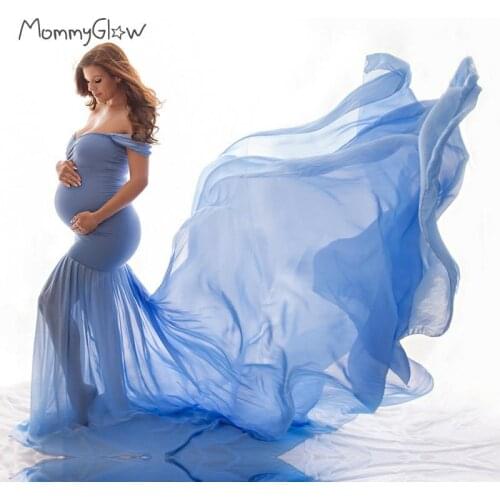 Pregnant Dress New Maternity Photography Props For Shooting Photo Pregnancy Clothes Cotton+Chiffon Off Shoulder Half Circle Gown