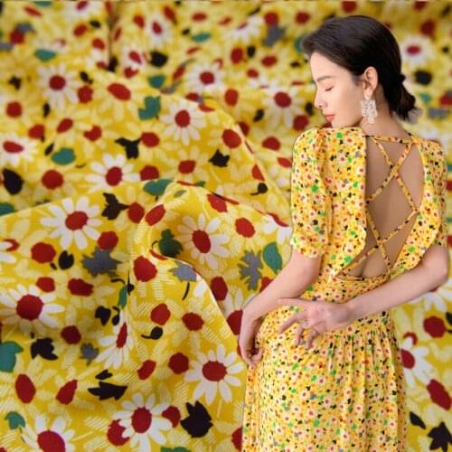 Half Meter High Grade Yellow Or Pink Bottom With Little Flower Print Soft Chiffon Fabric For Dress Shirt Children Cloth T1658