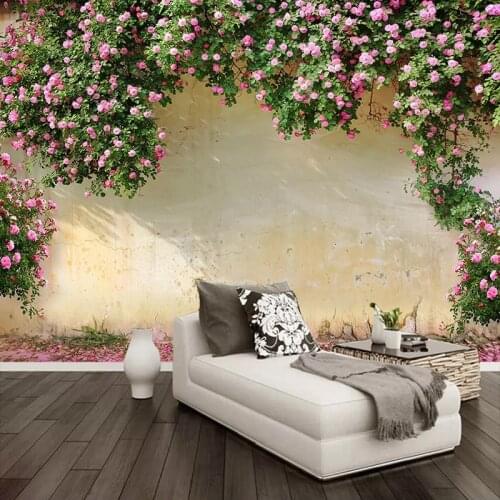 Custom 3D Photo Wallpaper Pink Rose Flower Vine Photography Background Wall Mural Papel De Parede Waterproof Self-adhesive Paper