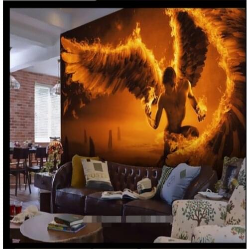 Custom wallpaper mural flame angel wings nostalgic future bar background interior decoration painting